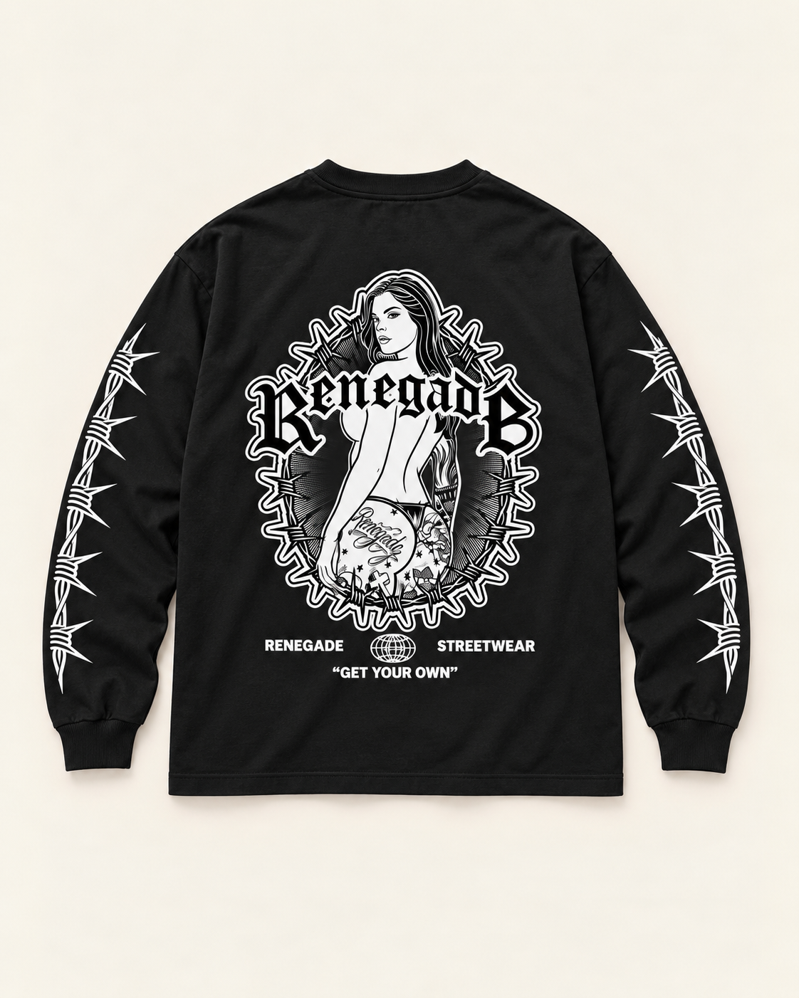 Trouble long sleeve graphic tee back view - Original Renegade