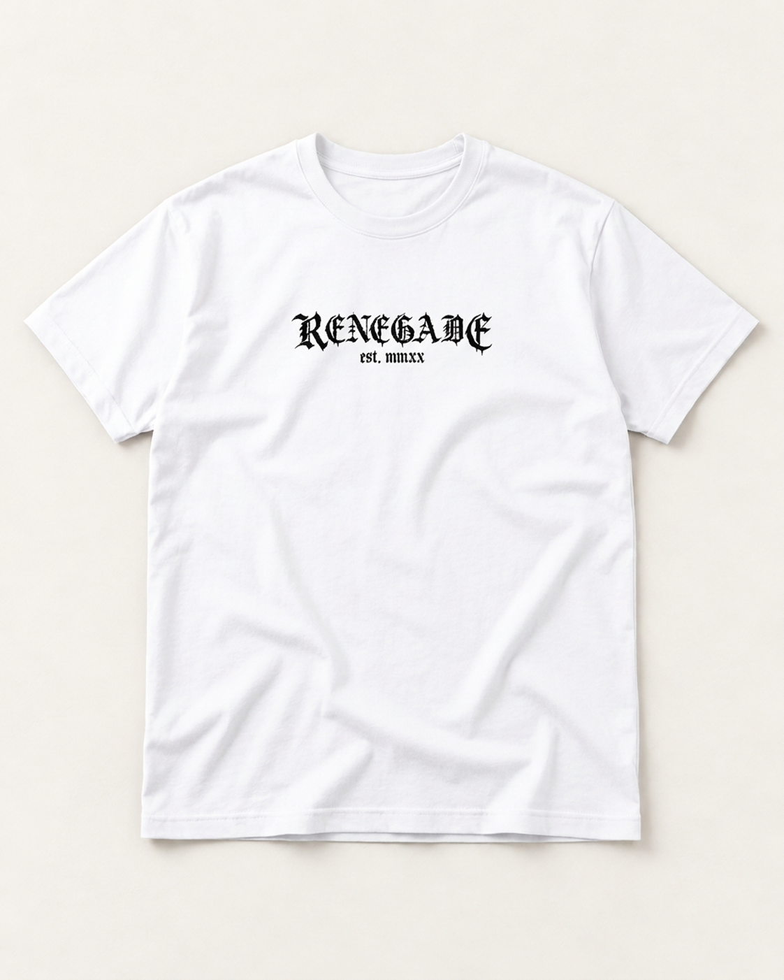 White Renegade Logo Tee front view with black Renegade chest print.