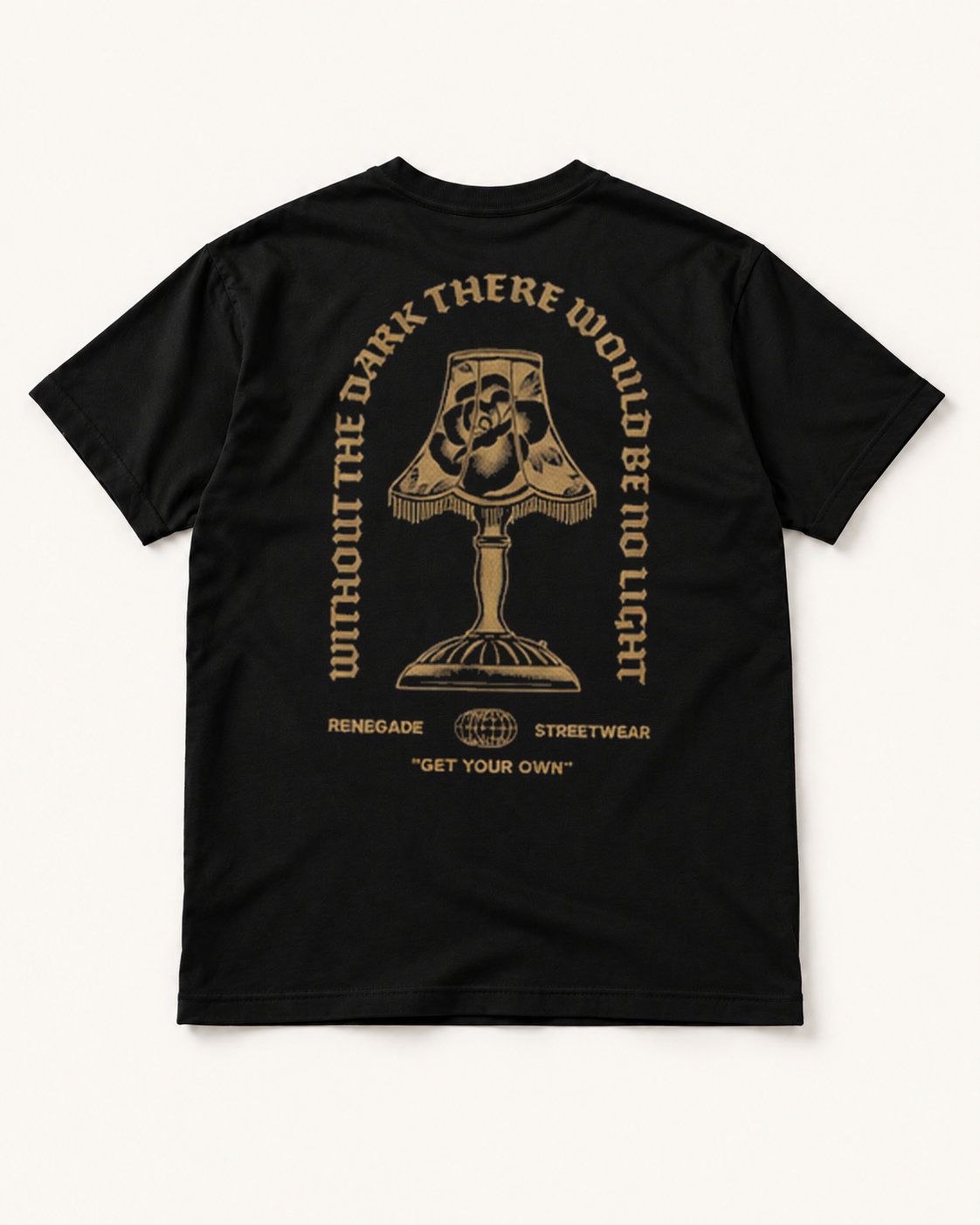 Without The Dark Graphic Tee black and mustard flat lay back view on cream background
